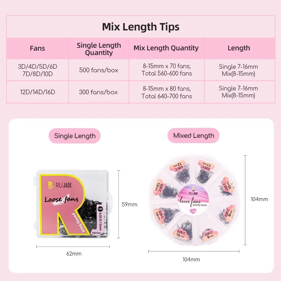 500Fans Loose Fan Lashes Eyelash Extension 5D 6D 8D 10D 20D 30D Pointy Base Premade Medium Stem Sharp Thin Russian Volume Lashes