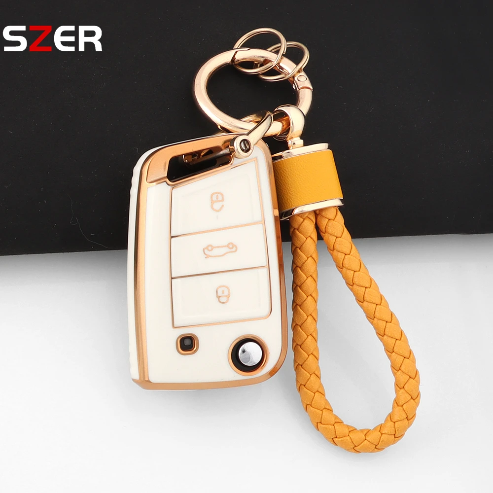 TPU Car Folding Key Case Cover Fob Keychain For VW Volkswagen Golf 7 MK7 Tiguan MK2 SEAT Ateca Leon FR 2 Ibiza Skoda Octavia A7