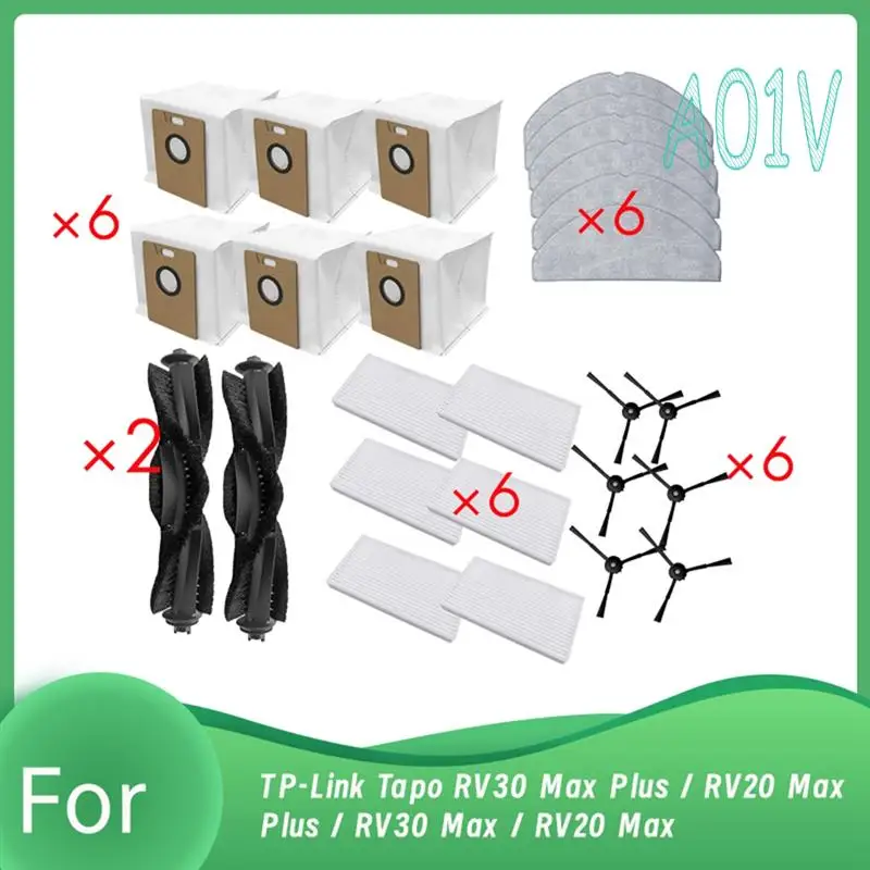 

A01V-For RV20 Max Plus / TP-Link Tapo RV30 Max Plus / RV30 Max / RV20 Max Robot Vacuum Main Side Brush Mop Filter Dust Bags