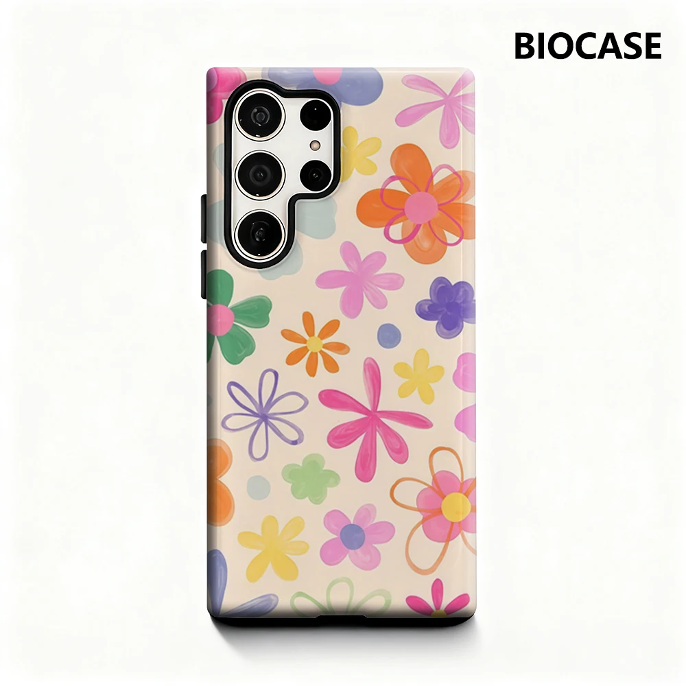 Colorful Small Flowers Phone Case for Samsung Galaxy S25 Ultra S24 S23 Ultra Plus Glossy Double-layer Back Cover