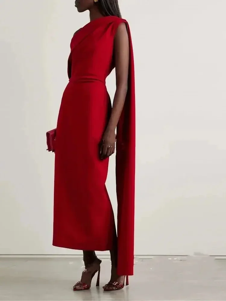 

One Shoulder Elegant Party Dresses New Sleeveless Formal Cocktail Gown Red Evening Dresses Women Customized