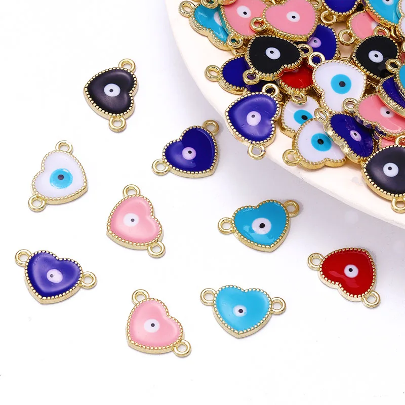 

20Pcs/Lot 20*13mm Enamel Drip Oil Turkish Evil Eye Pendant Heart Amulet Charm for Jewelry Making DIY Necklace Bracelet Connector