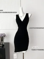 American Style Black Sexy Slim Sheath Dress Women V-Neck Wrap Hip Mini Camisole One-Piece Frocks Autumn 2024 Chic Evening Dress