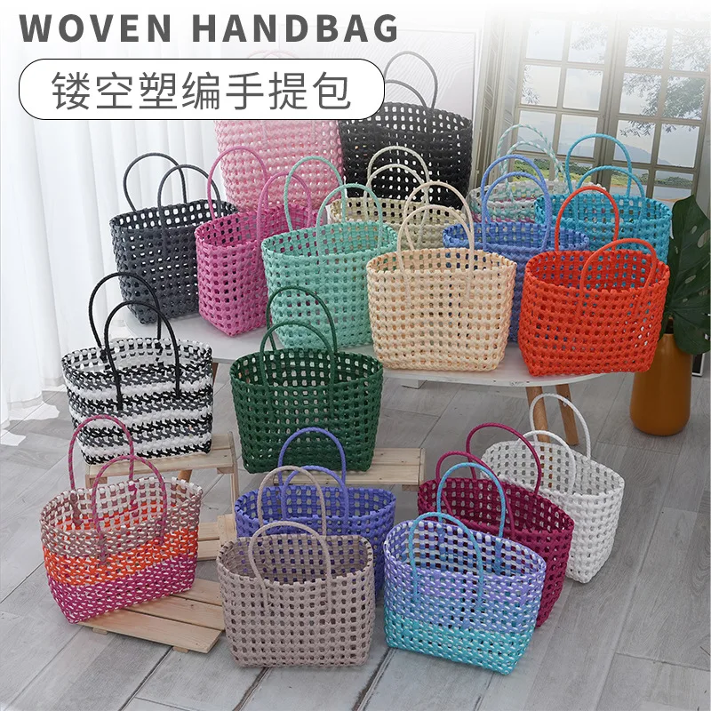 

Skeleton Hand Woven Bag Candy Color Plastic Tote Handle Summer Seaside Vacation Bag