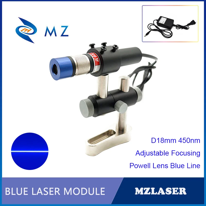 

High Stability Compact Adjustable Focusing D18mm 450nm 800mw Powell Lens Blue Line Laser Diode Module Industrial Grade