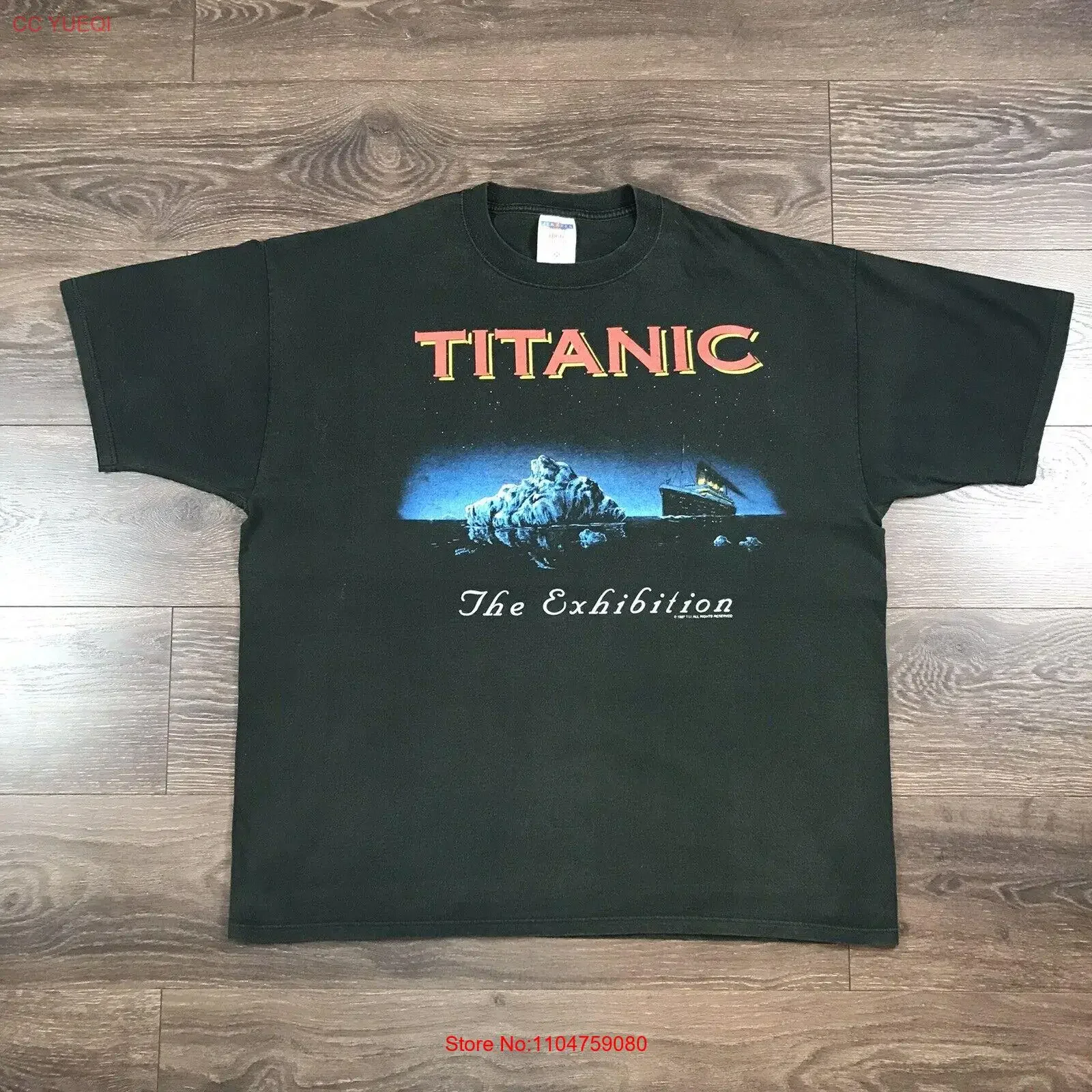 jerzees-titanic-the-exhibition-1997-camiseta-masculina-vintage-preta-com-gola-redonda-tamanho-xl-vintage-lavada-ligeiramente-esticada-unissex-homme
