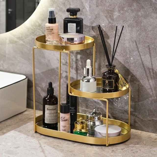 Bathroom Shelves Multilayer Cosmetics Iron Metal Gold Storage Shelf Dresser Mirror Front Desktop Toilet Decoration