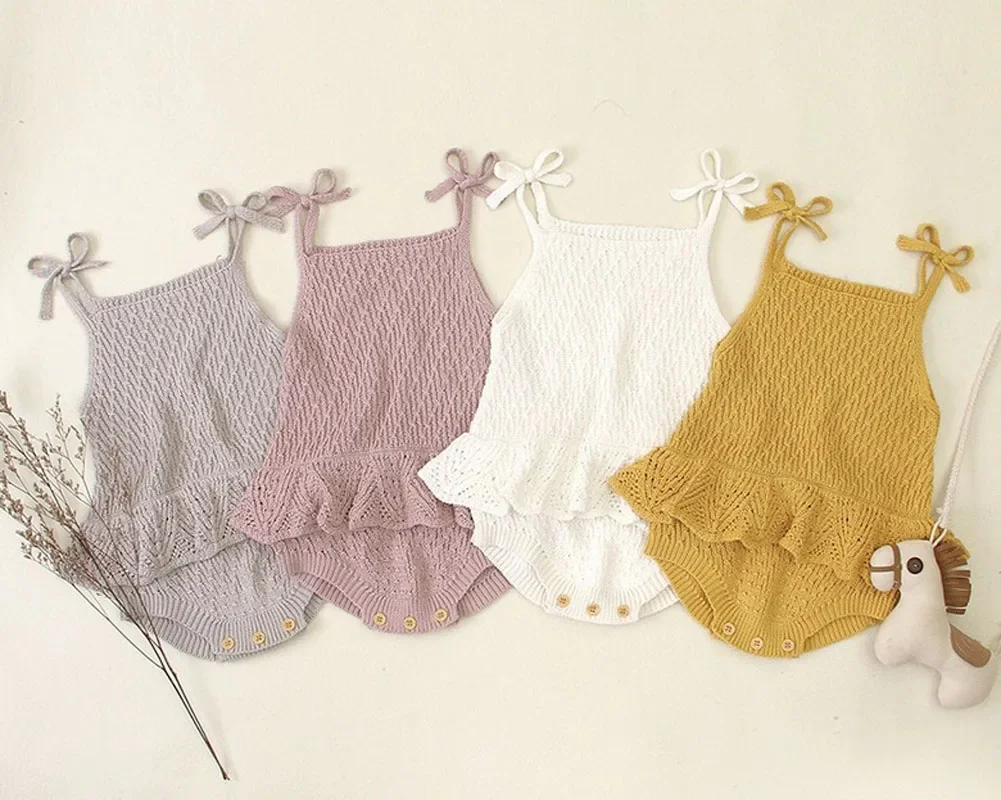 

Solid Knitted Sweater Romper for Newborn Baby Girls - Ruffled Straps, Warm Autumn Outfits