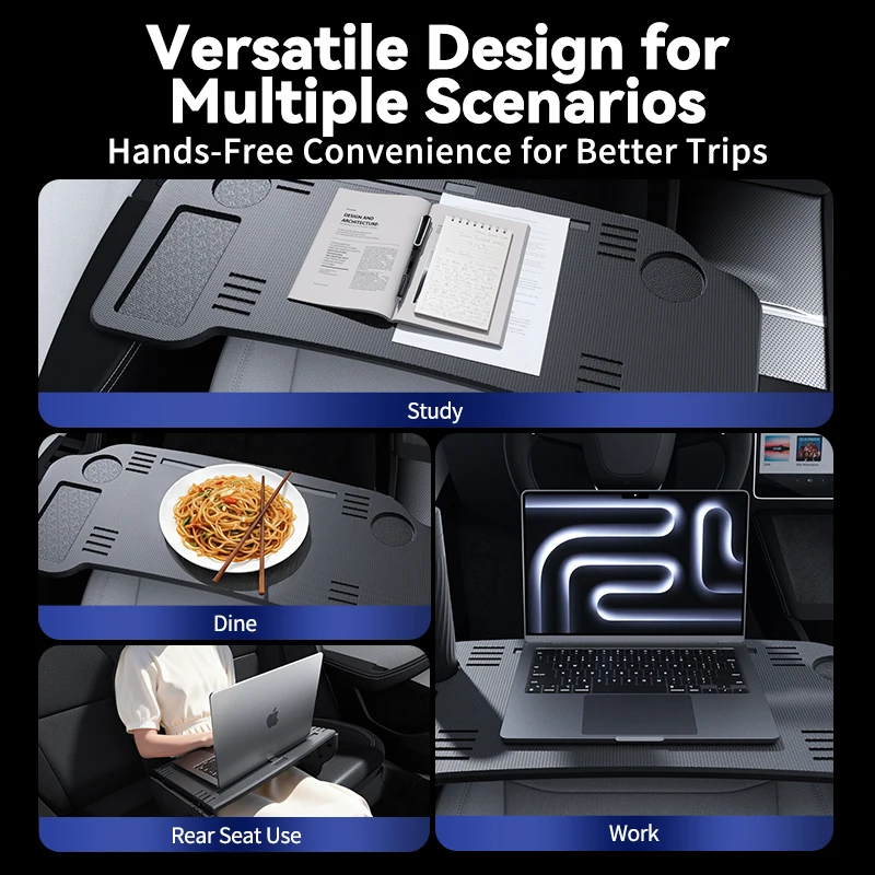 Image 6: Table d'appoint pliable BJBT pour ordinateur portable, support amélioré pour Tesla Model 3 Y 2026, table de volant pour manger en voyage, travail, camping