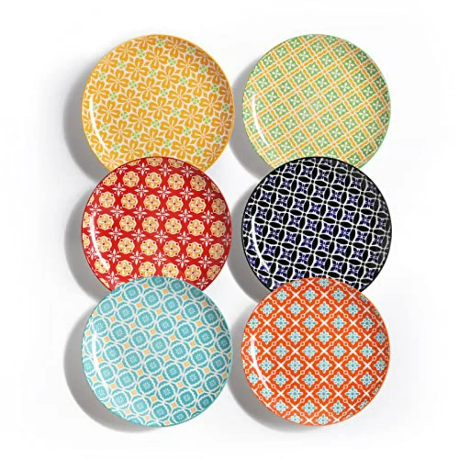 

Salad Plates, Dessert Plates, Colorful Ceramic Plate Set for Pasta, Pancakes, Steak, Set of 6, Dishwasher and Microwave Safe