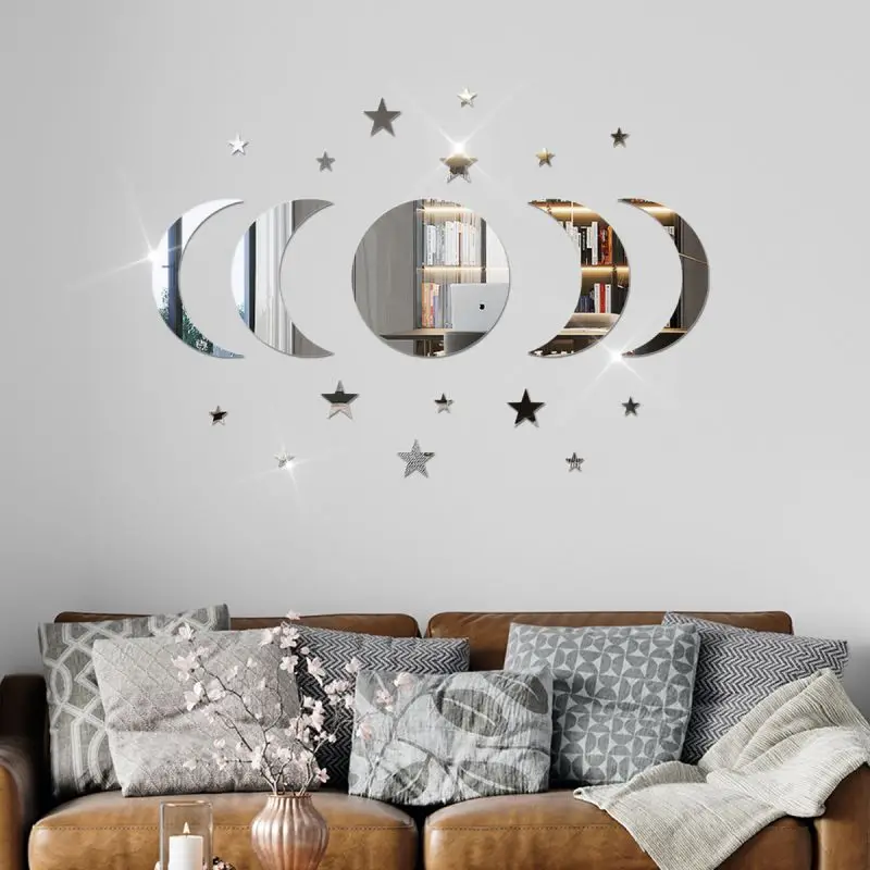 20pcs Acrylic Star Moon Shape Wall Sticker Lenses for Wall Decoration in Living Rooms, Bedrooms, and Other Places Decoration