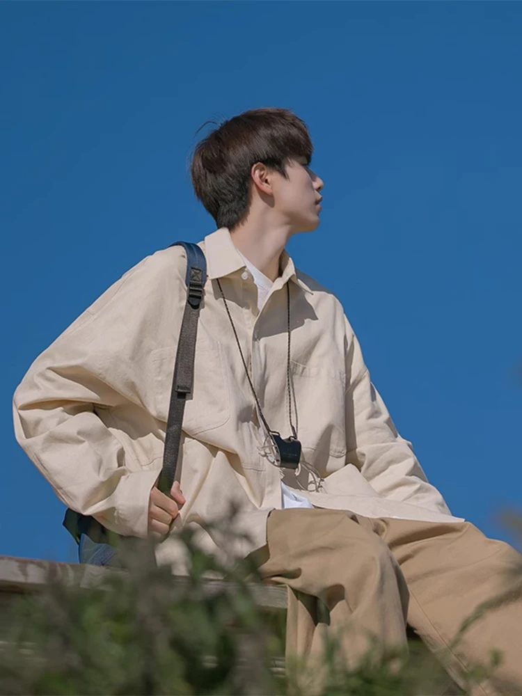 

Мужская рабочая одежда в стиле барокко, цвет хаки, модный бренд, молодежный стиль, длинный рукав, свободный крой, не требует глажки, осенняя одежда