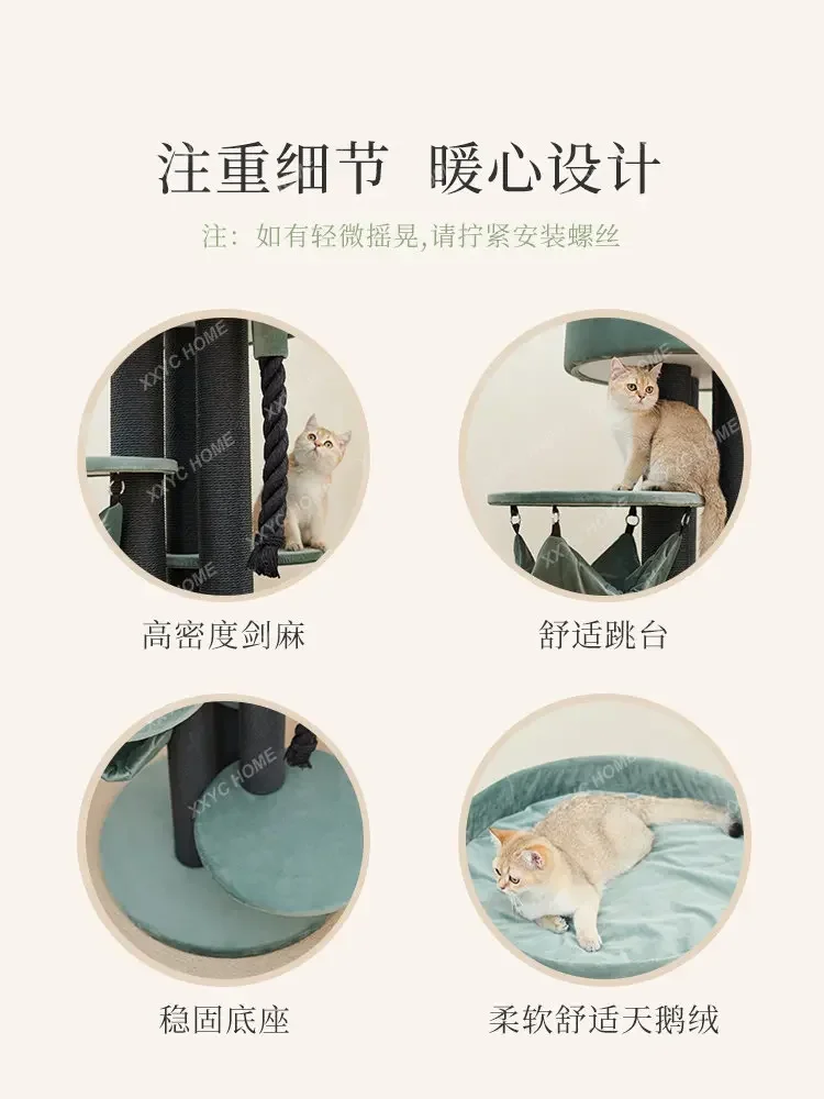 Large Luxury Cat Climbing Frame Villa Solid Wood Grab Column Hammock Pet Toy