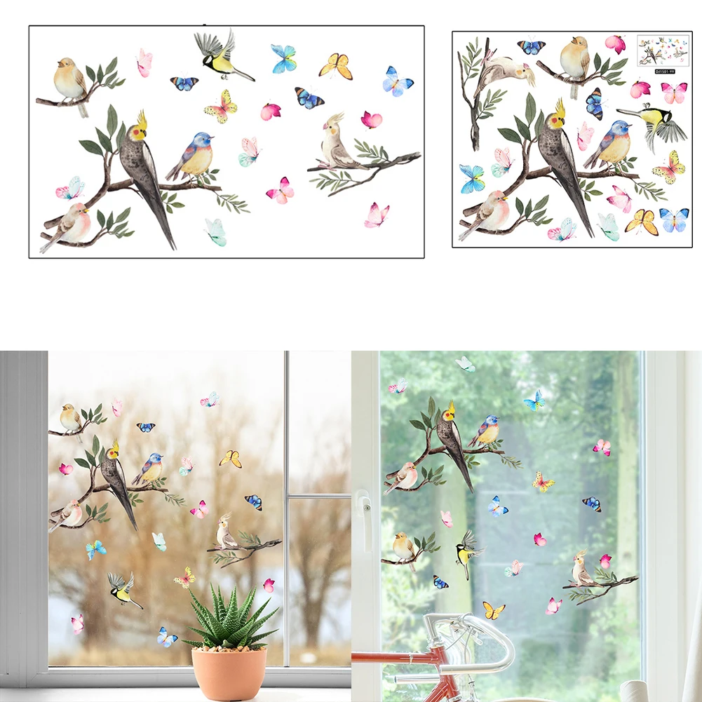 Decals Birds Stickers Kitchen Living Room Office PVC Bedroom Decor Decoration Electrostatic Elegant Film Frosted