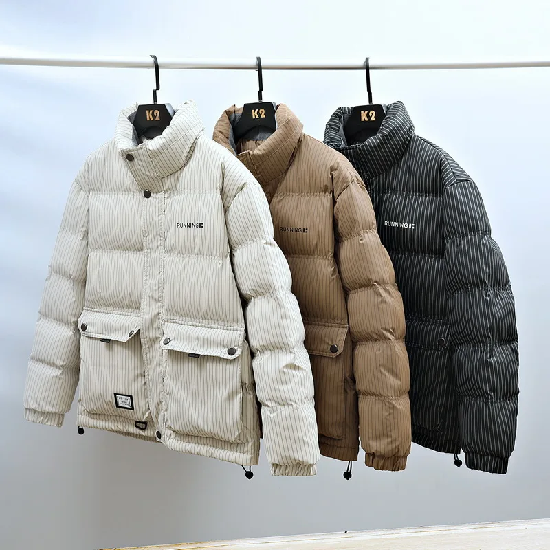 New in White Dunk Down Coats Men Casual Striped Warm Winter Men\'s Cold Jackets High Quality Padded Parkas for Men Clothing