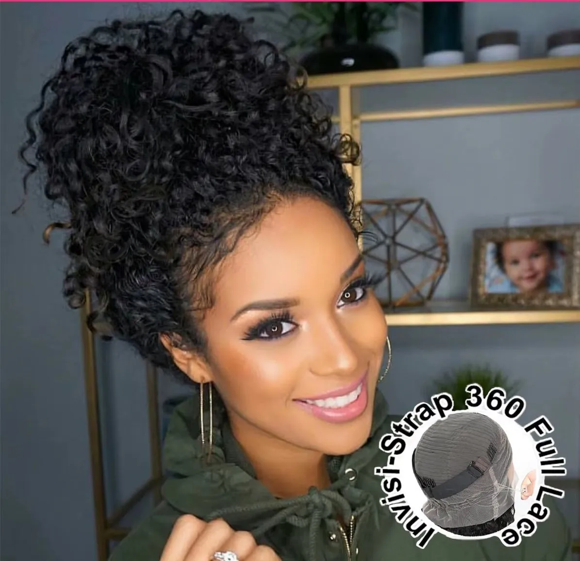 Smilegirl 230% Density Invisible Strap Deep Curly Wave 360 Full HD Glueless Wig 32 Inch Front Human Hair Wig Frontal Wig Wear and Go Daily Party Use
