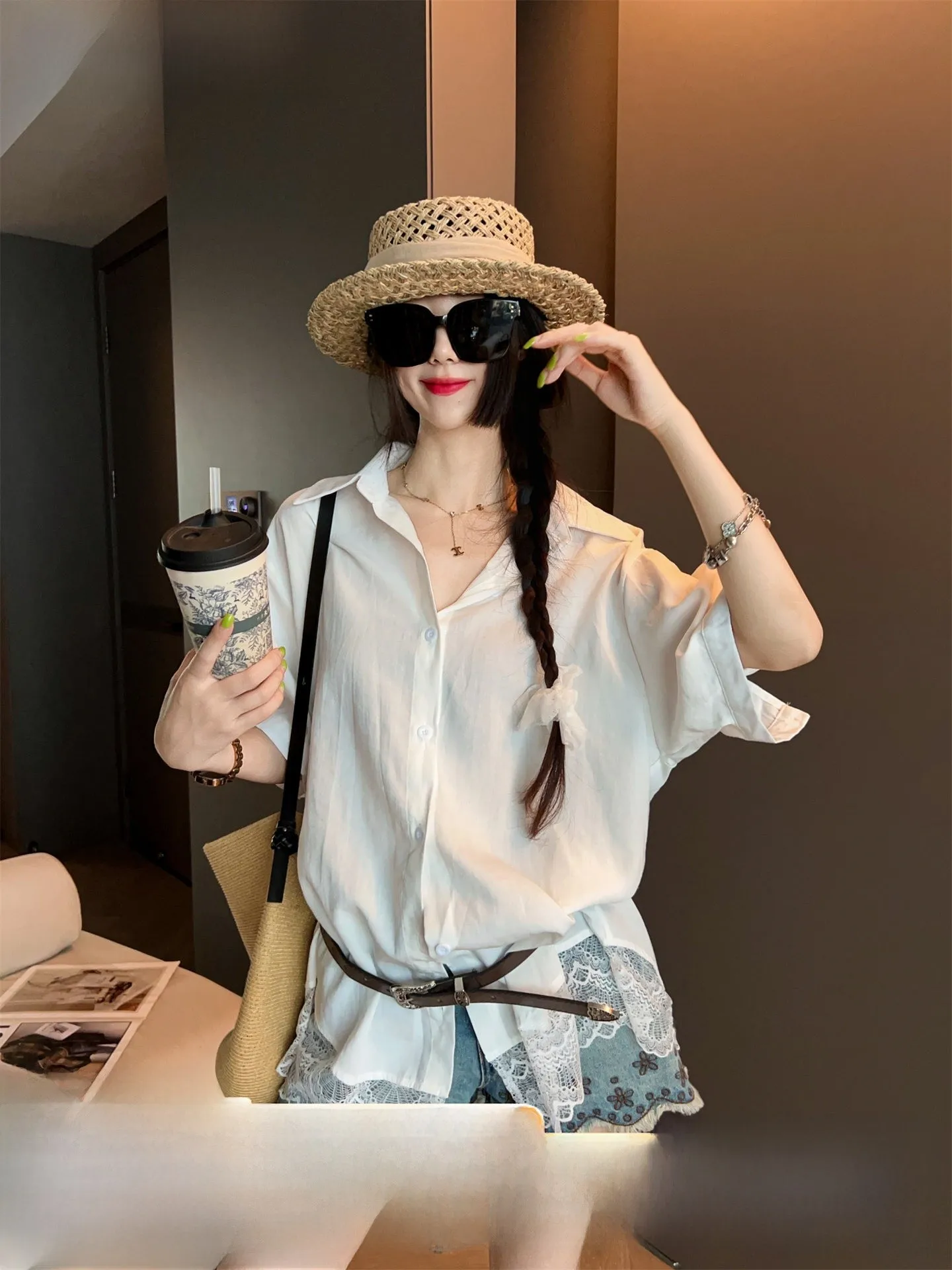 

Casual Loose Women's ort Sve White irt Faionable Summer 2025 New Sle Commute Simple Regular Fit Ne