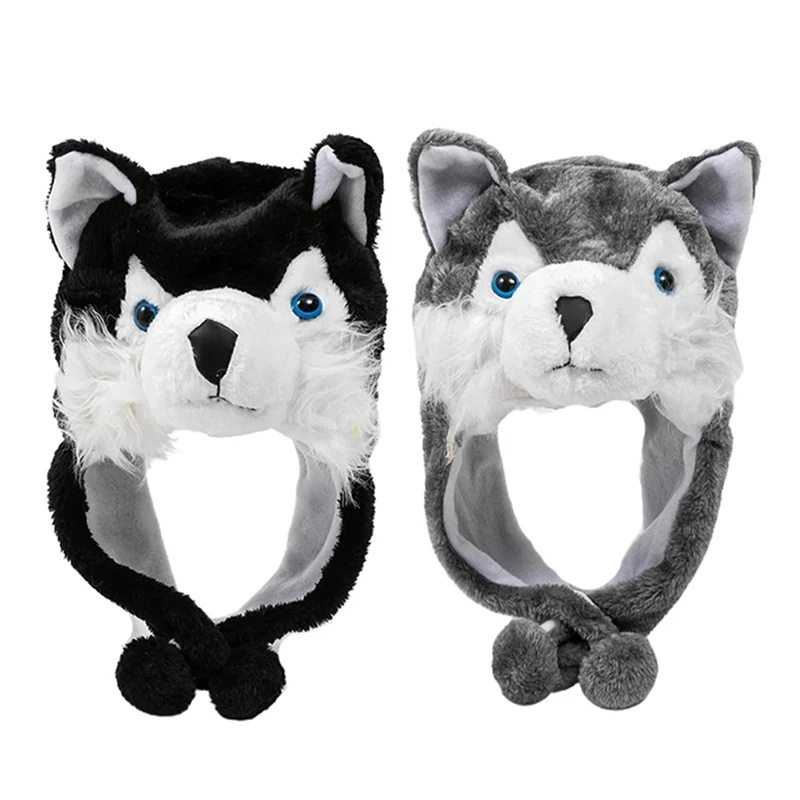 New Cute Wolf Plush Hat Cute Windproof Warm Hat Dress Up Winter Ear Protect Hat Gift Winter Beanie Hat for Boy Girl Adult