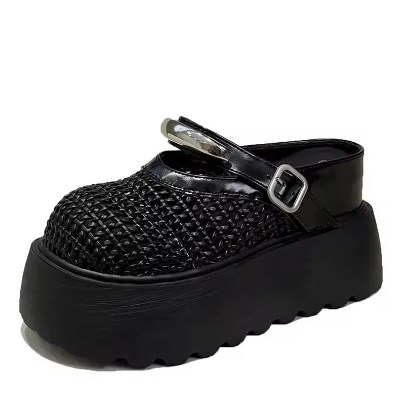 

2026 New Fashionable Versatile Sandals Thick Heel Heightening Leg Lengthening Flat Bottom Women's Summer Outdoor Wear 9cm