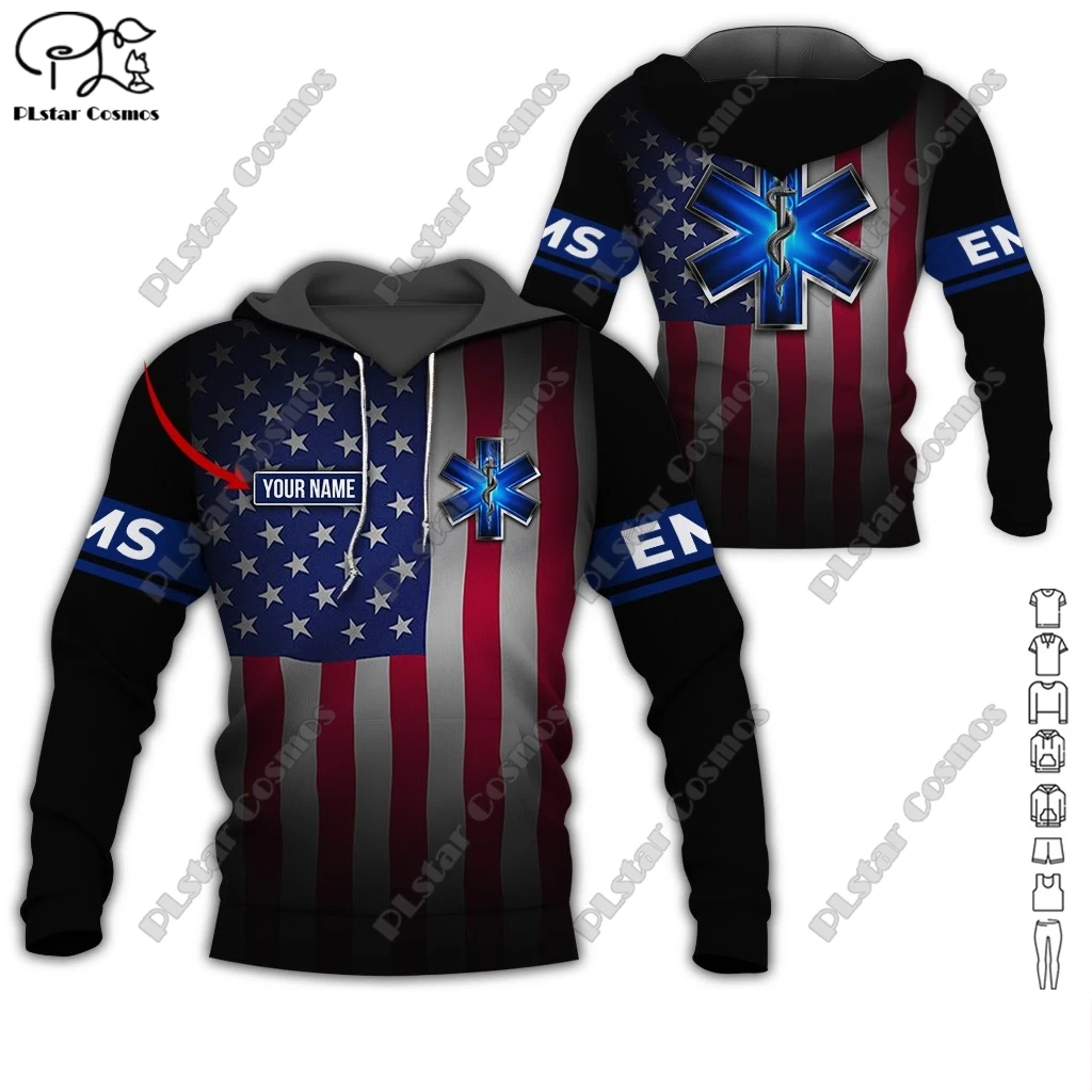 Custom Name EMS Emergency Medical Service Uniform 3D Printing Hoodie Street Women Men Pullover/Sweatshirt/Zip Hoodie A3