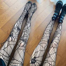 Hollow Out Mesh Tights Stockings Halloween Fishnet Sexy Women Skull Spider Web Patterned Nylon Stretchy Gothic Dark Pantyhose