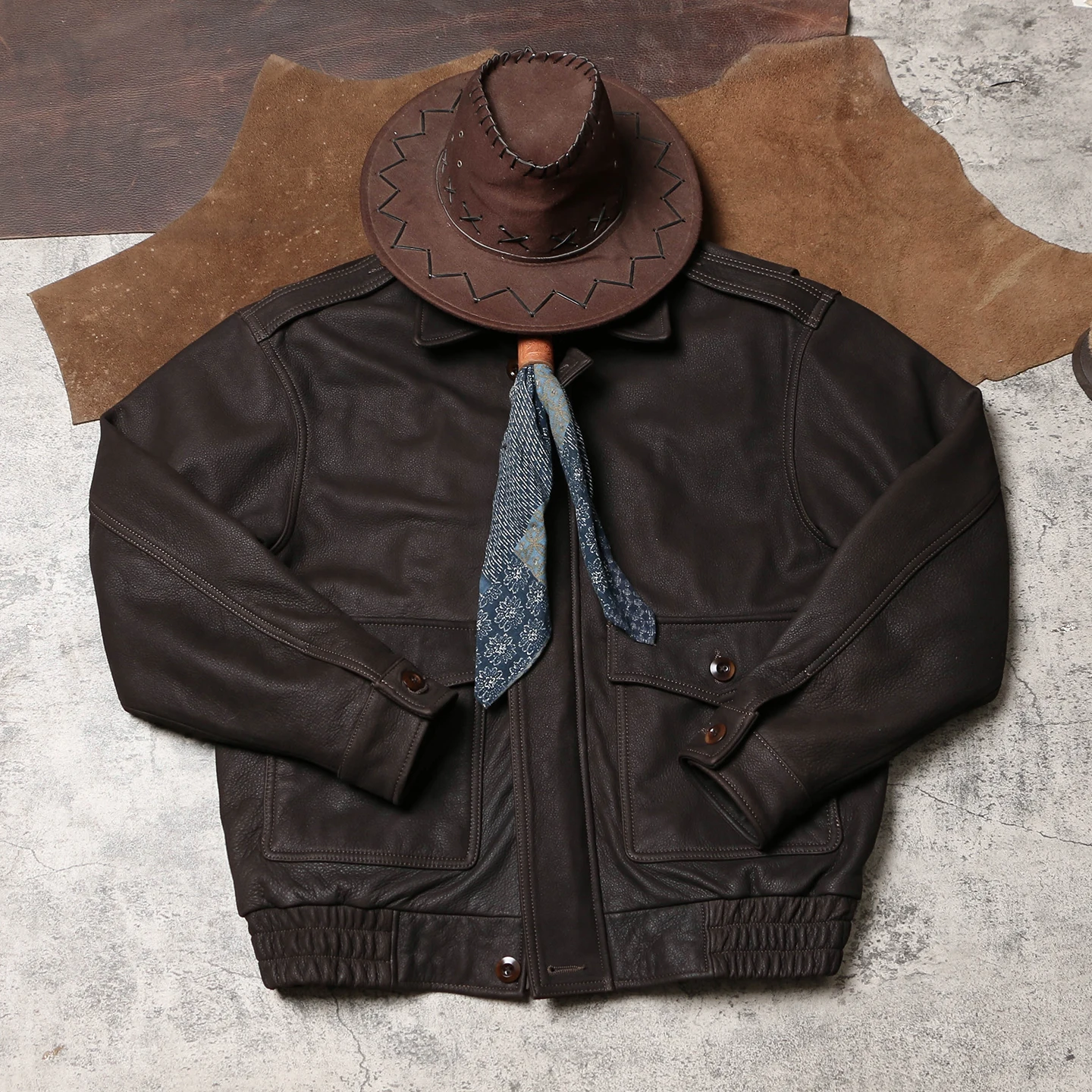 แจ็คเก็ตหนังสีน้ำตาลเข้มสำหรับผู้ชาย สไตล์เรโทร ไซส์ใหญ่พิเศษ 5XL หนังวัวแท้ ทรงหลวม ปกพับได้