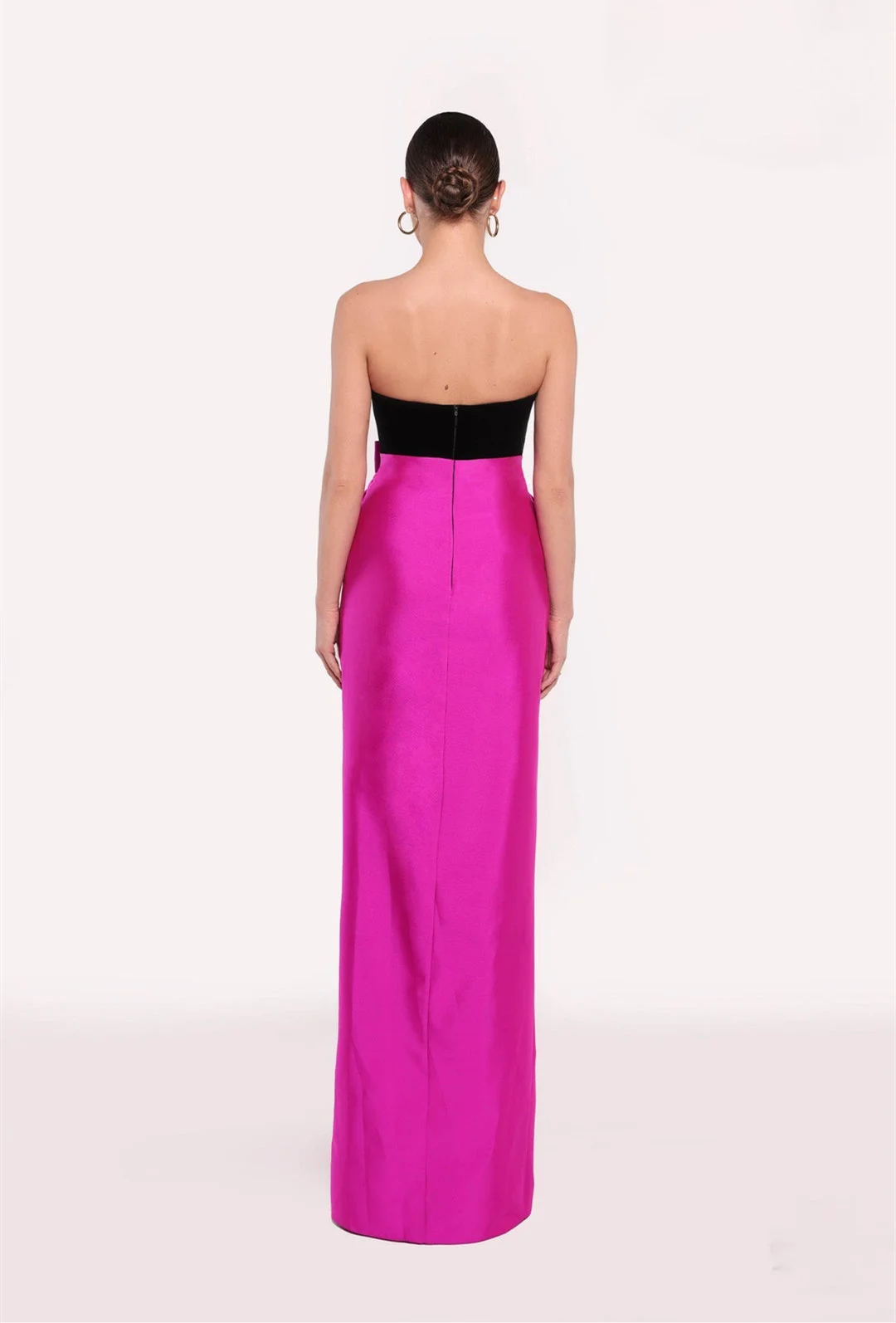 

Satin Strapless Splicing Color Evening Dresses With Bow Belt Elegant Pleated Front Slit Sexy Cocktail Dress Wedding Guest Gowns