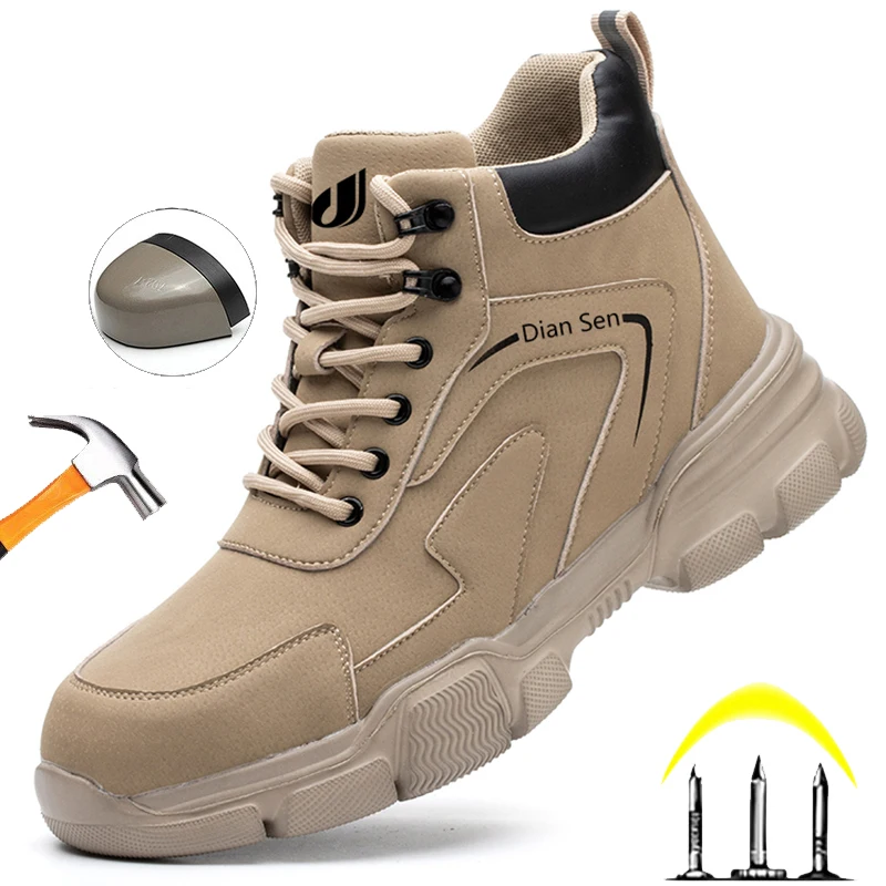 

Mens Work Boots Waterproof Safety Boots Steel Toe Boots Slip Resistant Safety Shoes Indestructible Anti-smash Protective Shoes
