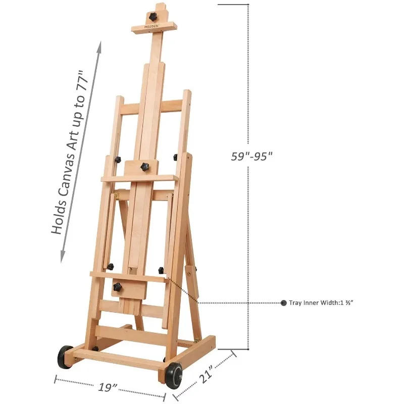 Multifunctional Studio H-Frame Easel - Full Media Adjustable Beech Wood Studio Easel, Painting Floor Easel