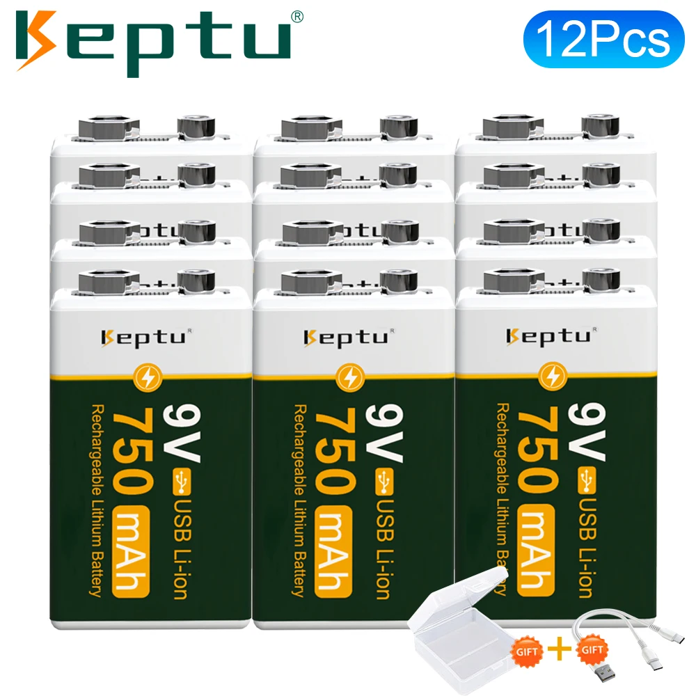 12-40pcs KEPTU 9 volt Rechargeable Battery 750mAh 9V Crown 6f22 Battery for Multimeter KTV Microphone Metal Detector