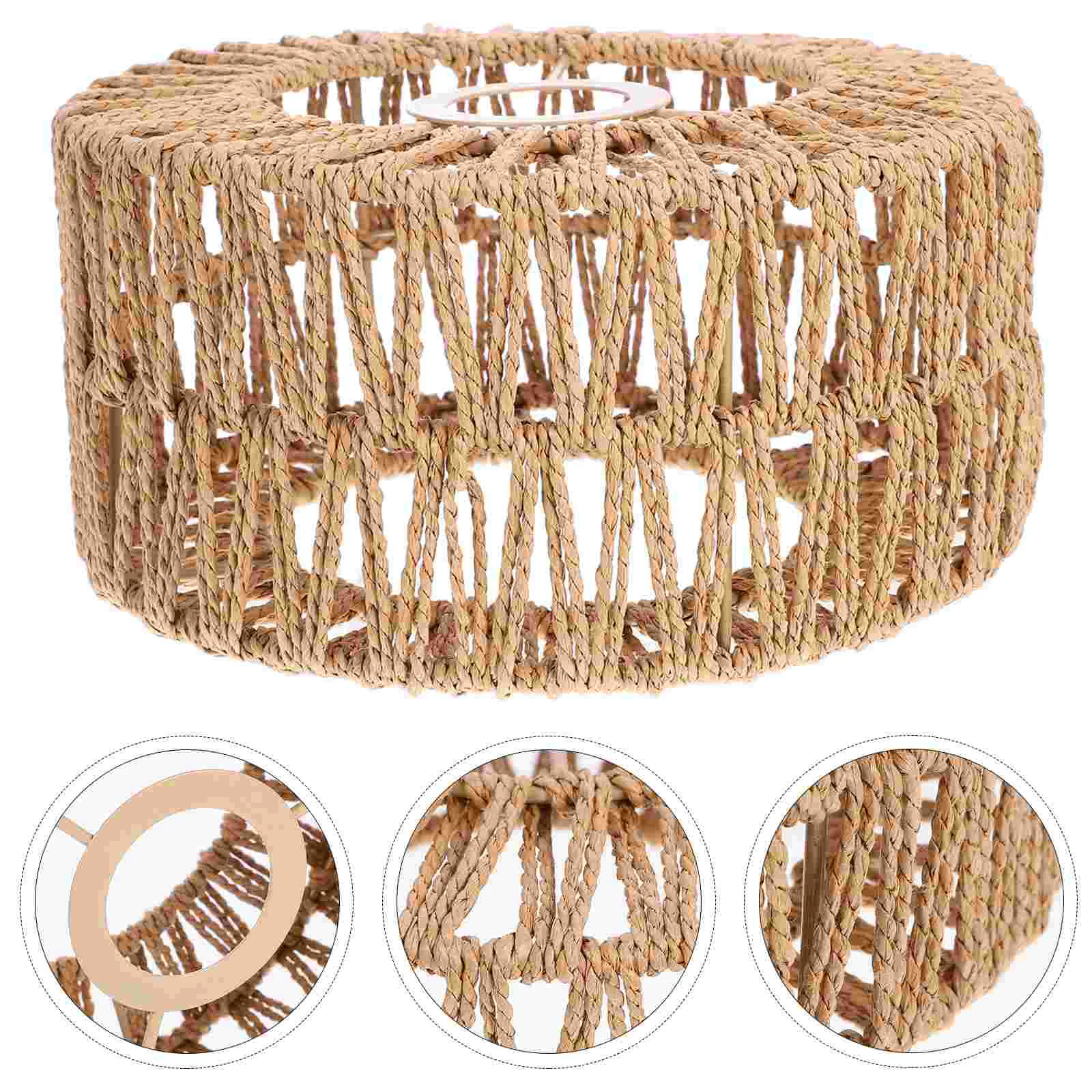 Braided Straw Rope Lampshade Small Yellow Woven Retro Style Light Cover for Pendant Lamp No Burrs Lightweight Safe Wear