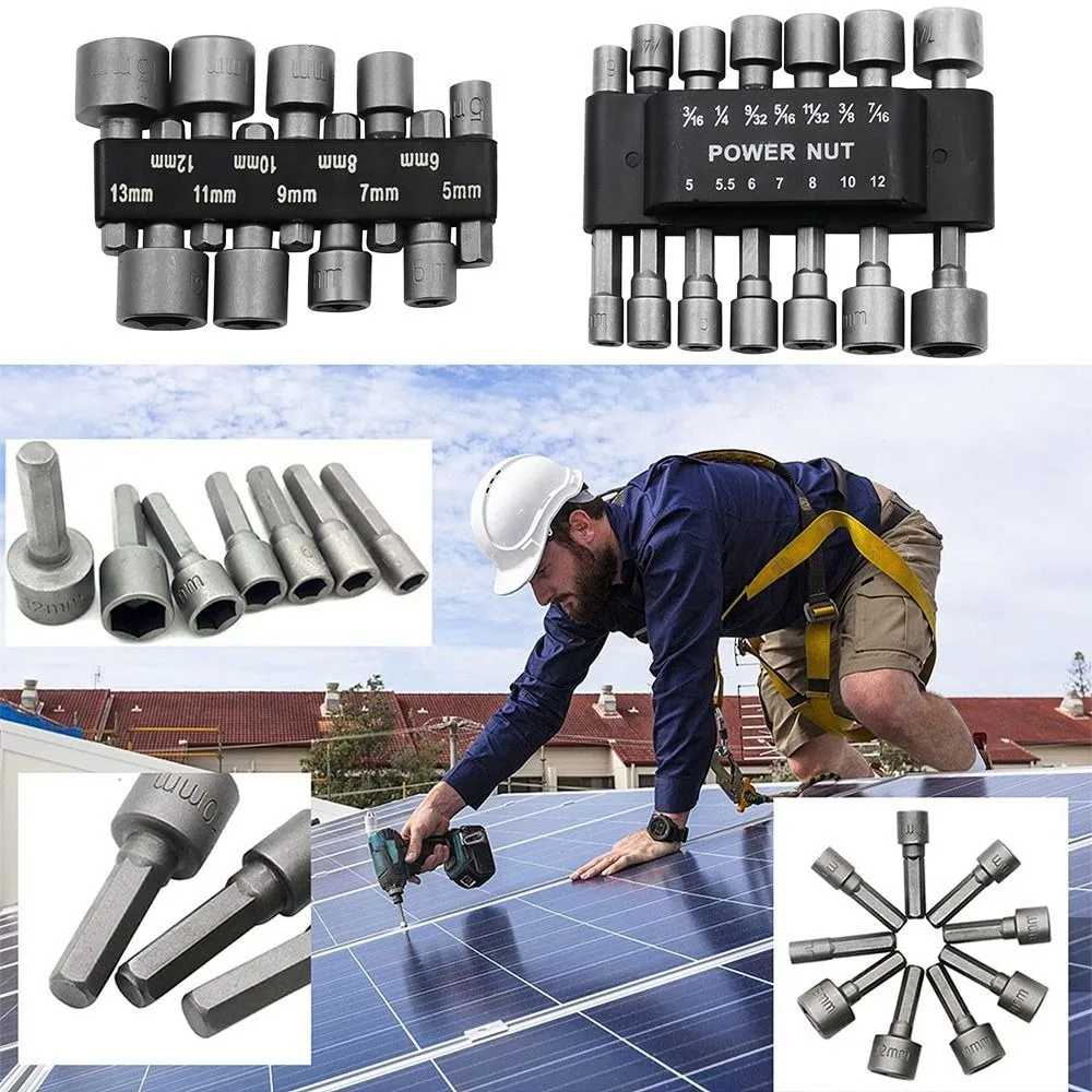 9/14 pezzi da 5 mm a 12 mm metrici ​ ​   Set di cacciaviti per dadi di potenza ​ ​ ​ ​ Punte per presa conducente ​ ​ Presa magnetica ​ ​   Manicotto con presa esagonale