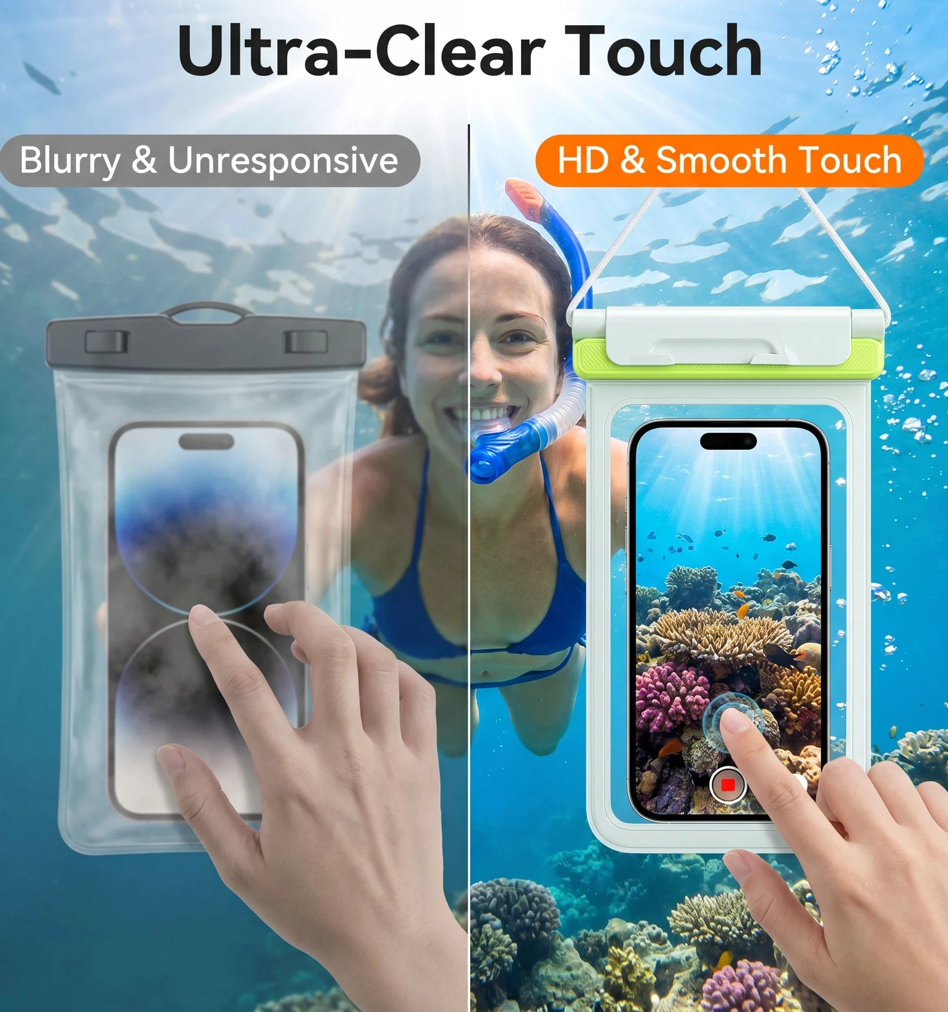 IPX8 30M Waterproof Phone Pouch, Universal High Sensitive Touch Waterproof Phone Case for Snorkeling Swimming Beach Surfing