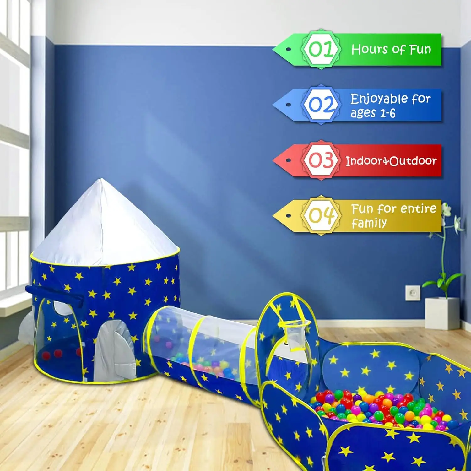 3-teiliges Kinderspielzelt für Jungen mit Bällebad, Krabbeltunnel, Prinzessinnenzelte für Kleinkinder, Baby Space World Spielhausspielzeug, Jungen Indo