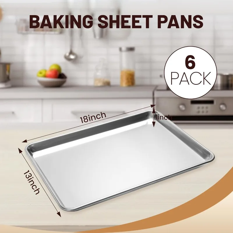 6 Pack Half Size Baking Sheet Pan Aluminum Commercial Pan for Oven Freezer Bakery Hotel Restaurant 13