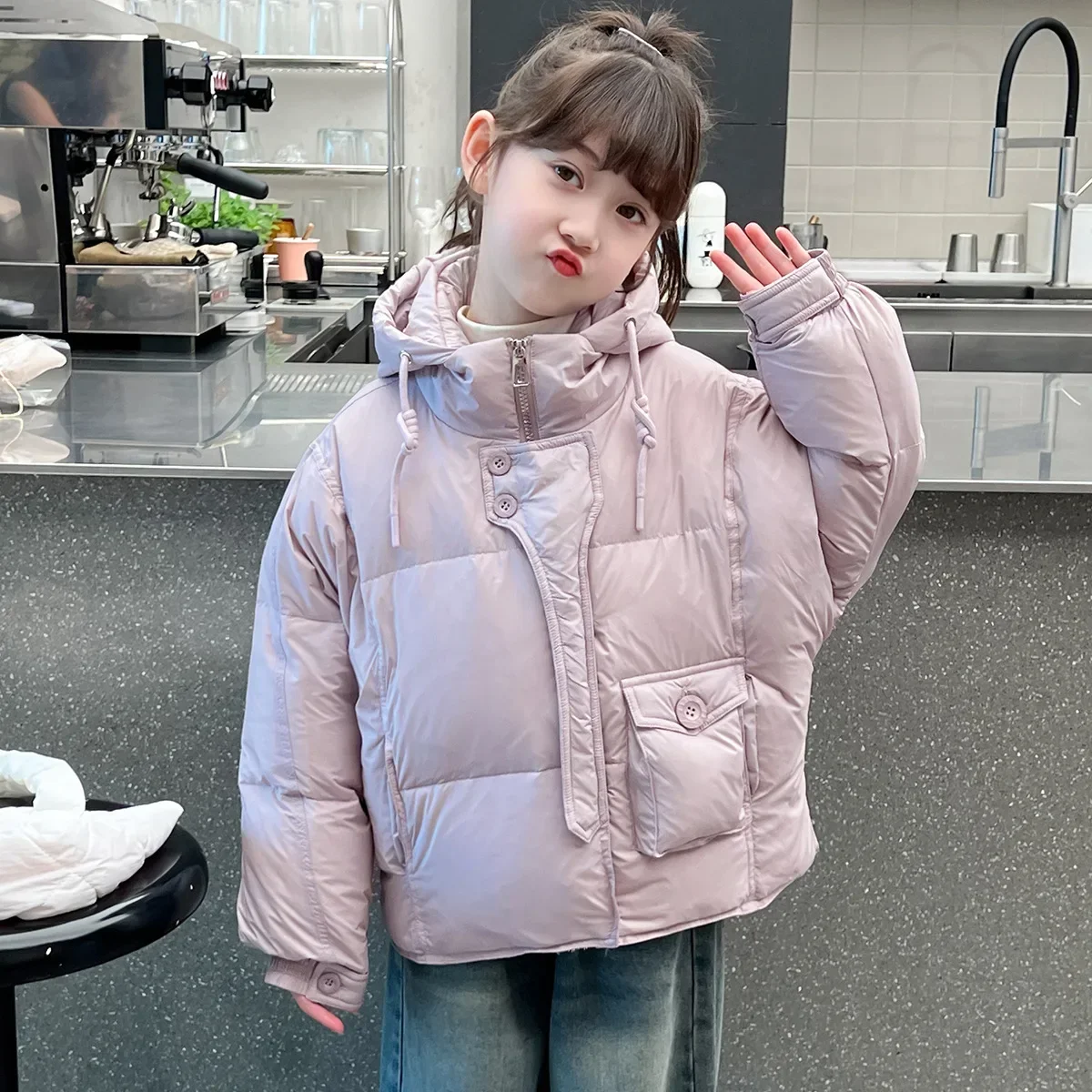 Fashion Shiny Children Winter Coat For Girls Parka Down Cotton Jacket Waterproof Teens Fur Hooded Outwear Kids Snowsuit TR311 image 4