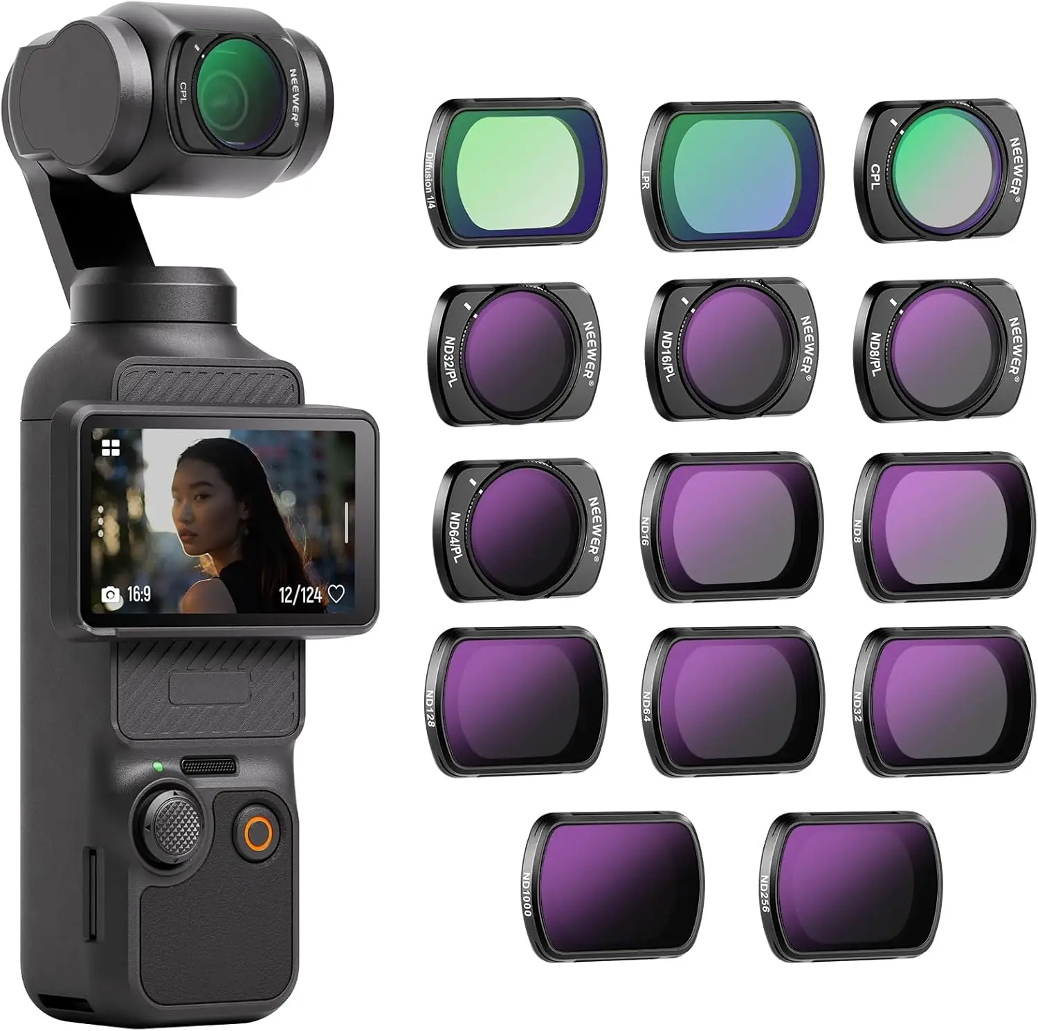 neewer-14個入りマグネティックフィルターセット-dji-osmo-pocket-3-4-xtra-muse用、cpl-nd-8-16-32-64-128-256-1000-nd8-16-32-64pl