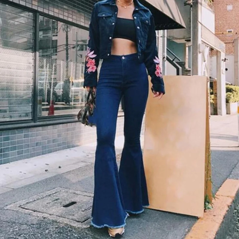 Female High Waist Sports Leggings Fashion Trousers Fashion Women Solid Color Sexy High Waist Slim Bell-bottoms Denim Pants Pop