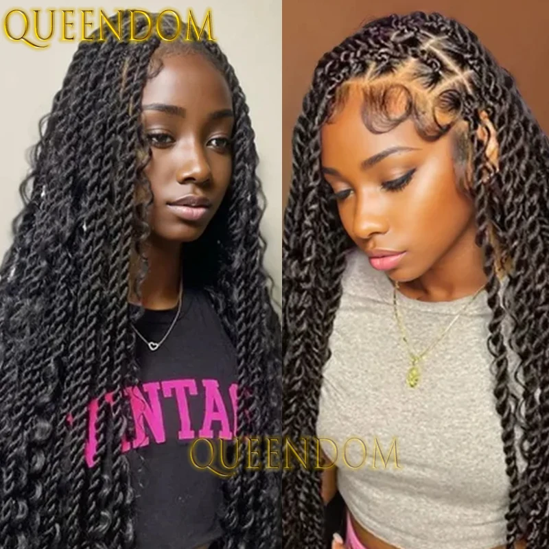 Full Lace Synthetic Senegalese Twists Braid Wig 32 Inch Knotless Bohemian Deep Wave Braids Wig Crochet Faux Locs Box Braided Wig