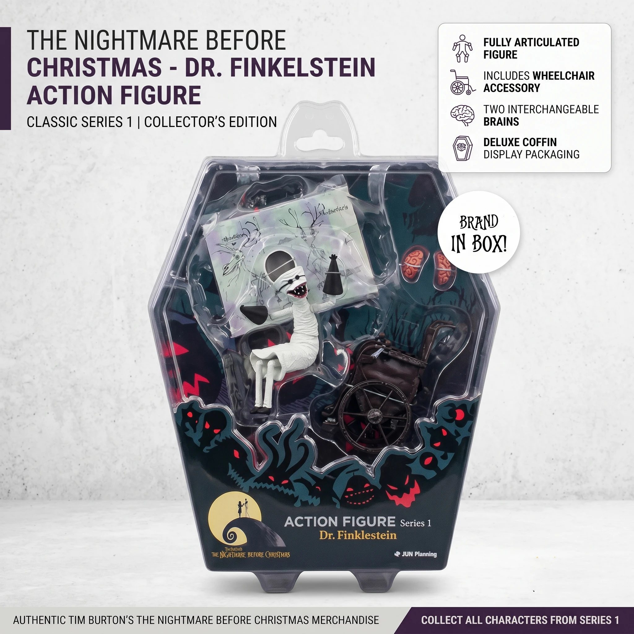 Disney Jun Planification Cauchemar Avant Noël Dr Finklestein Figurines Series1 Cadeau d'Halloween La boîte est légèrement jaunissante