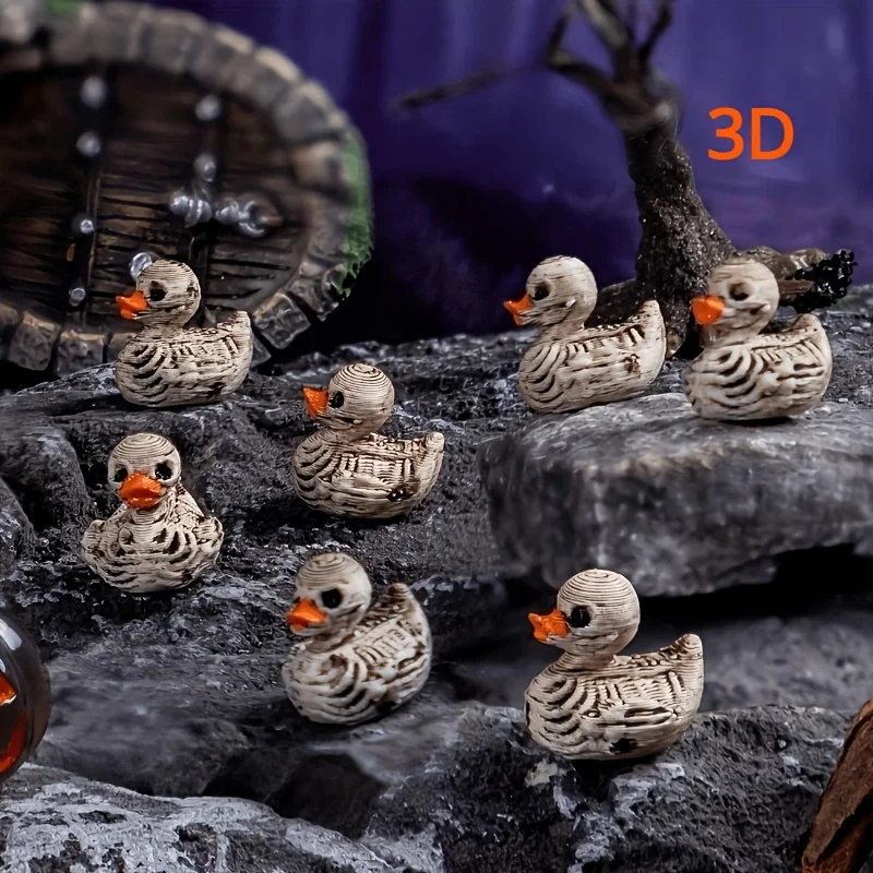 10/30pcs 3D Printing Cute Gothic-Style Skeleton Ducks - Resin Figurines, Perfect for Halloween, Gothic-Style Home Decor