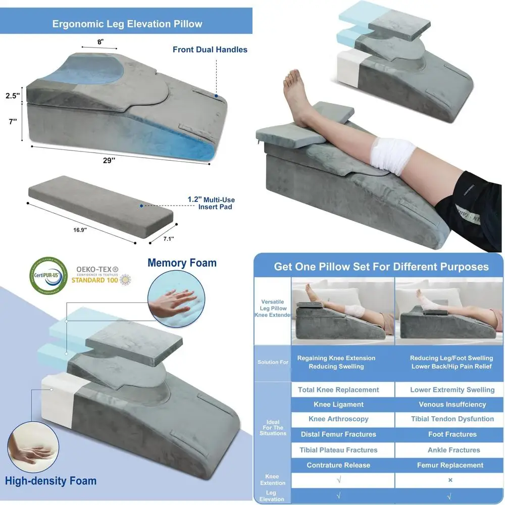 

Post-Op Knee Recovery Pillow, Memory Foam Leg Support, Adjustable Cushion for Back, Hip, Ankle & Sciatica Relief