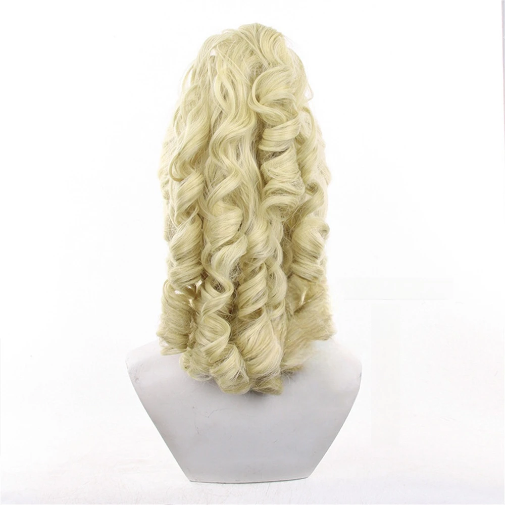 アニメアイデンティティ V コスプレジャーナリストアリス DeRoss コスプレウィッグ 40 センチメートルブロンドかつらとカーリーポニーテール耐性人工毛