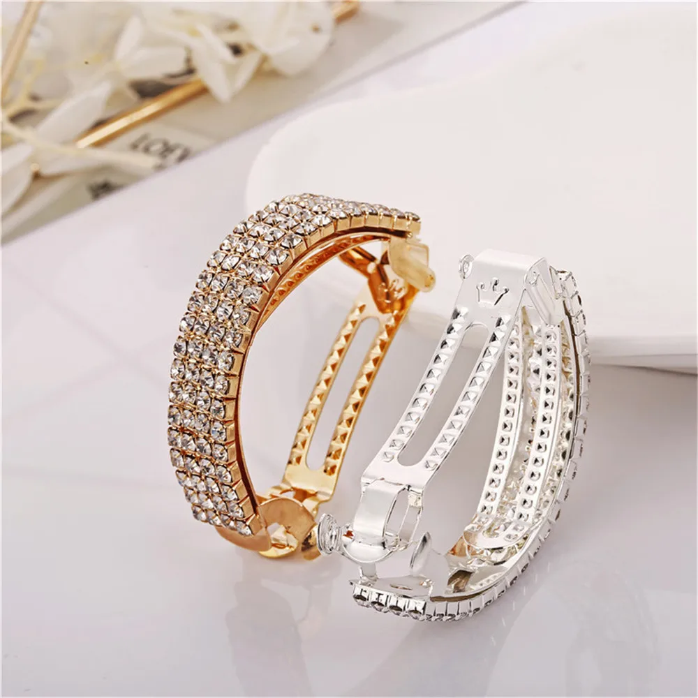 Fashion Metal Diamond Women Hairpin Shinnig Rhinestones Ponytail Holder Beauty Gilrs Gold Silver Headwear Hair Clips Barrettes