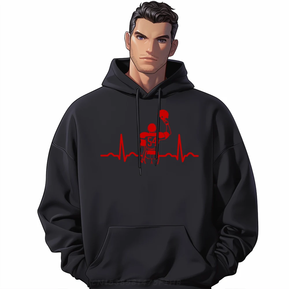 

Red Heartbeat Football Player Number 54 With Helmet Black Hoodie Breathable Men's Hoodie Luxury