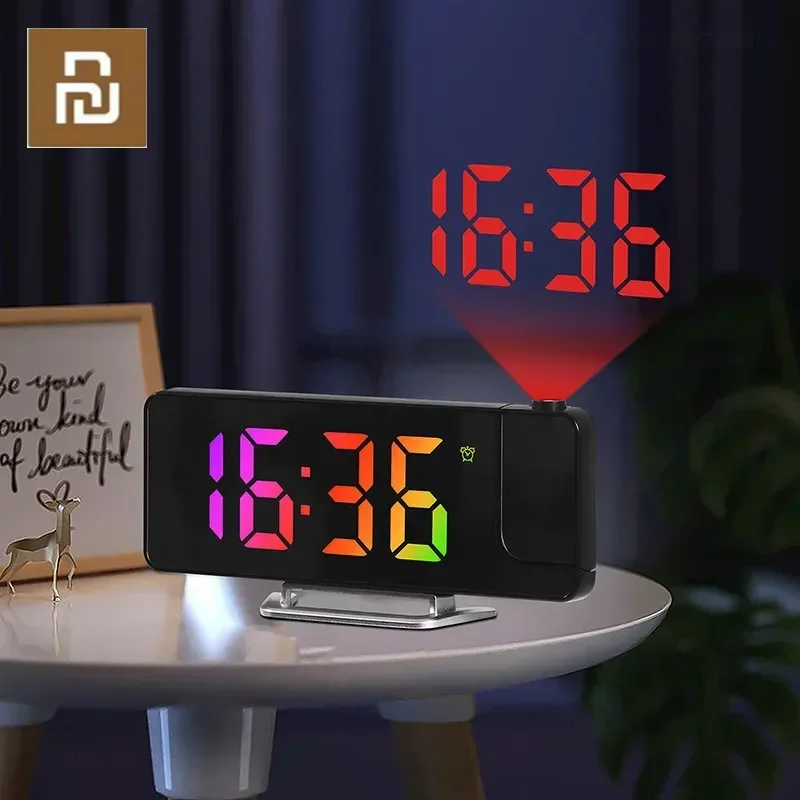  Projection Digital Alarm Clocks 180° Rotation LED Digital Alarm Clock 2H/24H Bedroom Electronic Clock Wall LED Projection