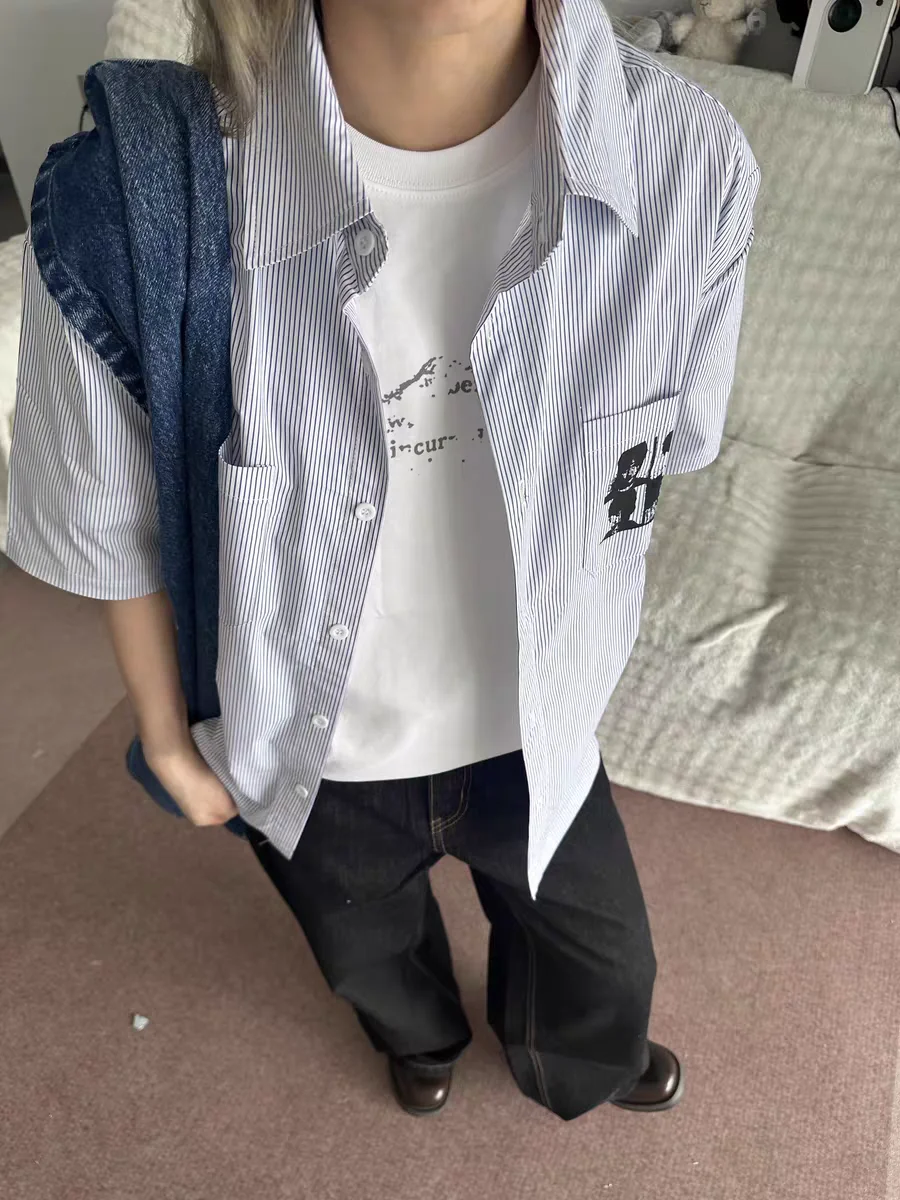 

Американский повседневный свободный крой в полоску, универсальный летний топ Cleanfit, свободный крой, универсальный топ для подростков