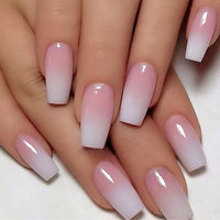 120pcs Pink Ombre Medium Coffin Press On Nails Glossy Handmade Acrylic Fake Nails Tips Gradient Design Artificial False Nails