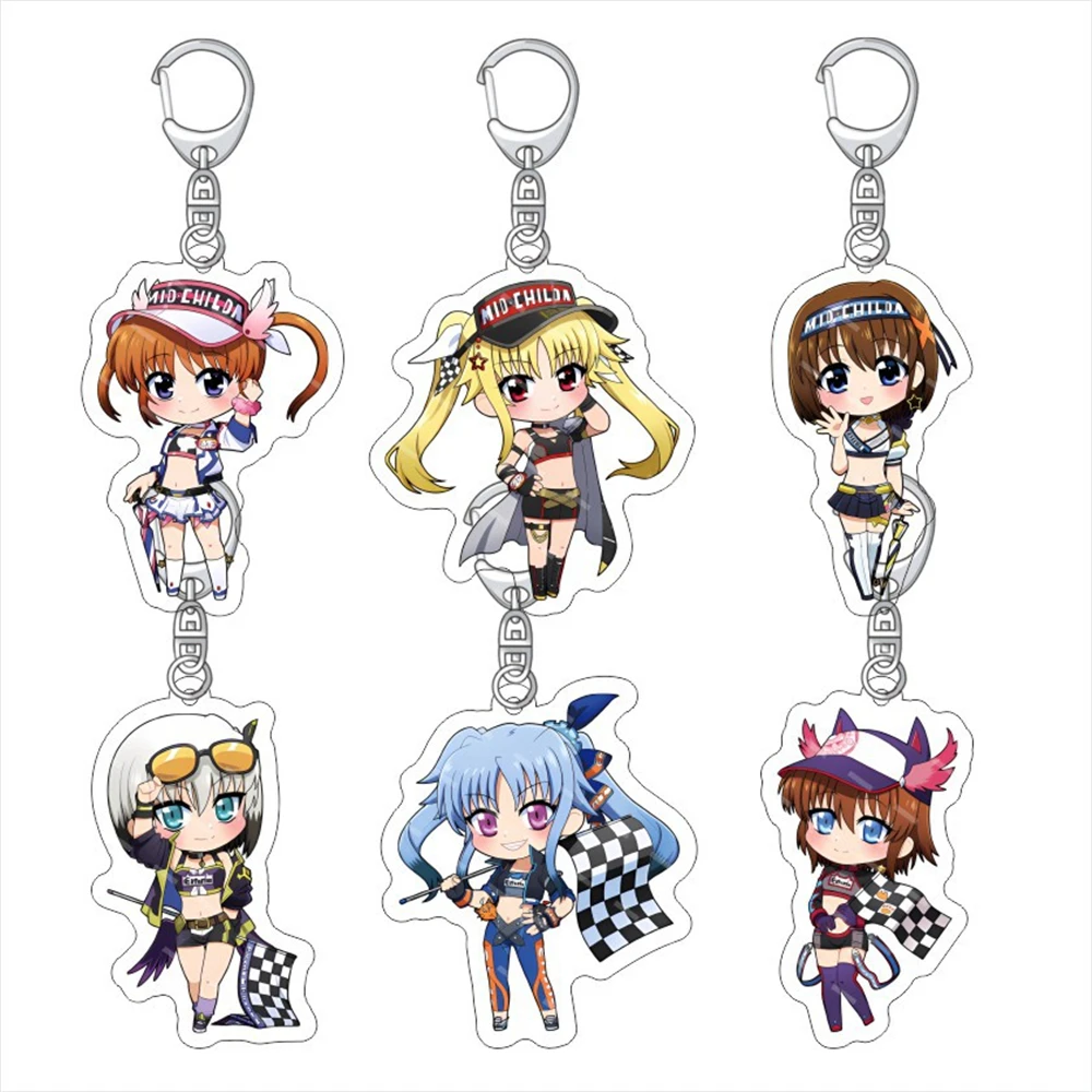 Anime ‌Magical Girl Lyrical Nanoha Fate Testarossa Harlaown Nanoha Takamachi Cosplay COSTUME Acrylic Key Chains Keyring Prop