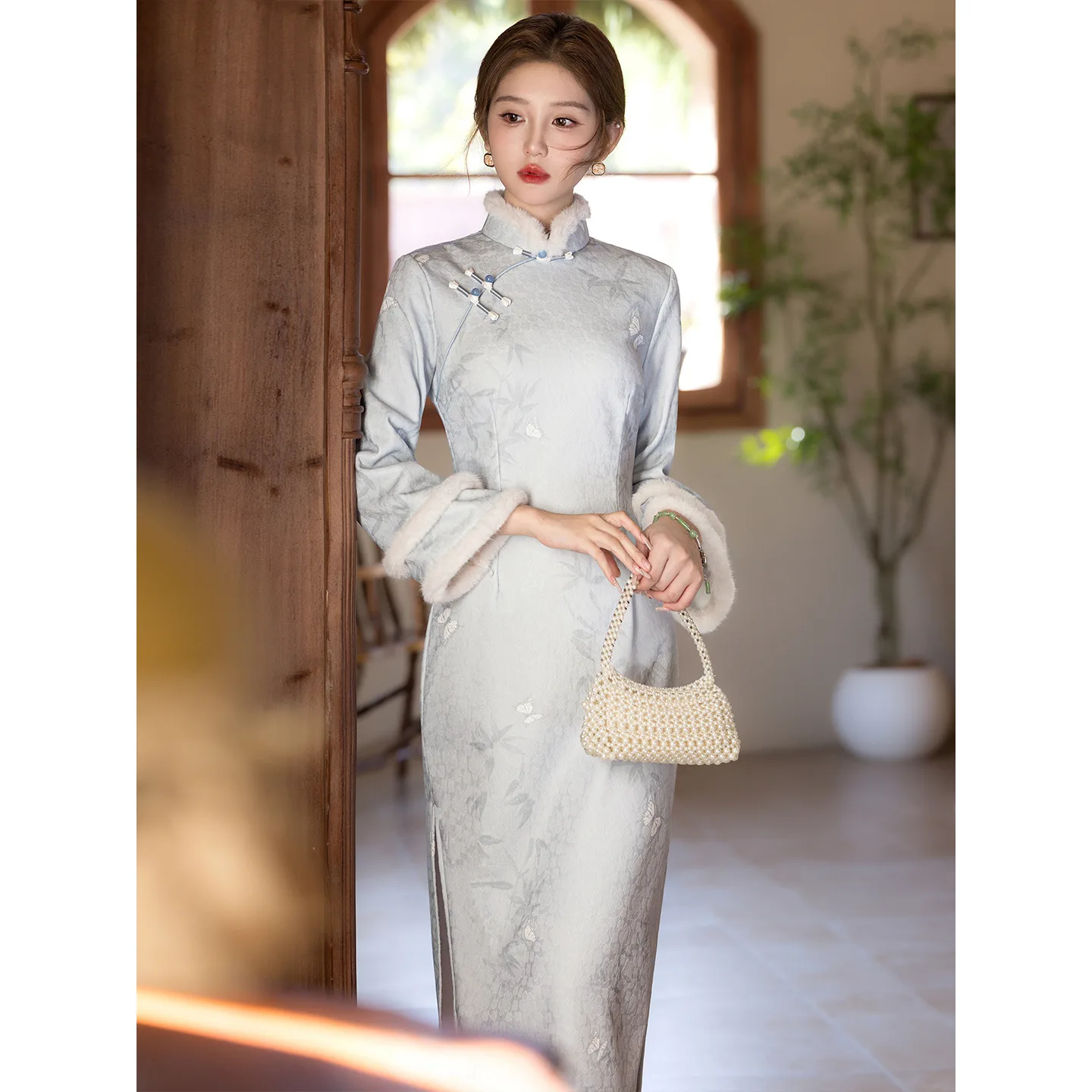 

Yourqipao синяя осенне-зимняя утолщенная китайская женская новогодняя утепленная юбка Hanfu Cheongsam